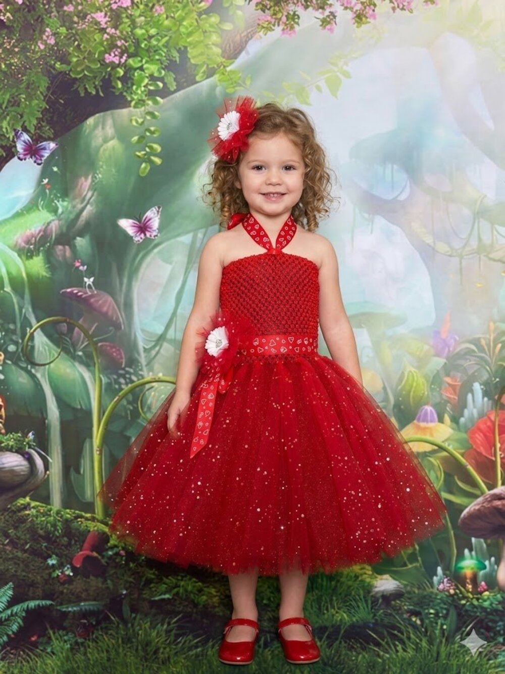 Handmade Red Sparkle Tulle Girl's Tutu Dress